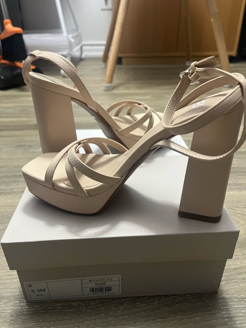 bp Neutral Beige Platform Block Heel Sandals
